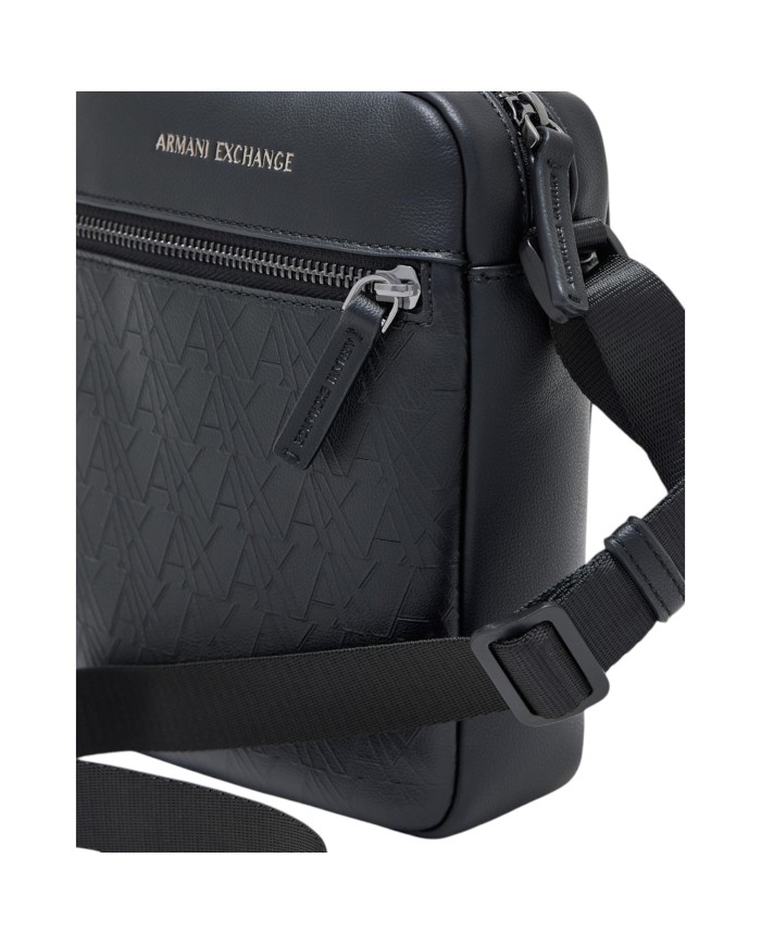 Borsello Armani Exchange Uomo Embossed A X Logo Leather Black