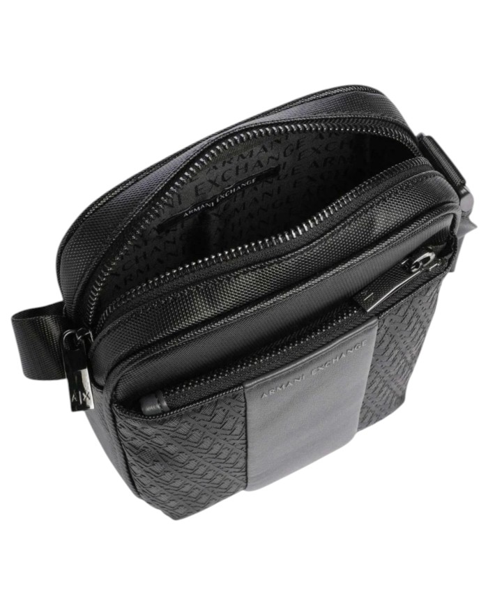 Borsello Armani Exchange Uomo Embossed A X Logo Leather Black Grey