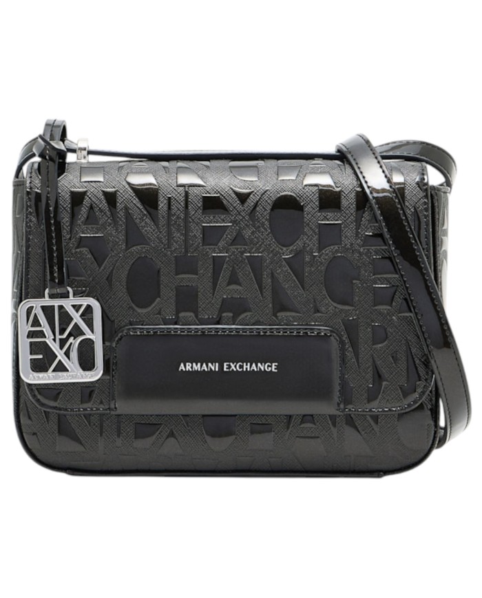 Tracolla Armani Exchange Donna Embossed Logo Leather Black