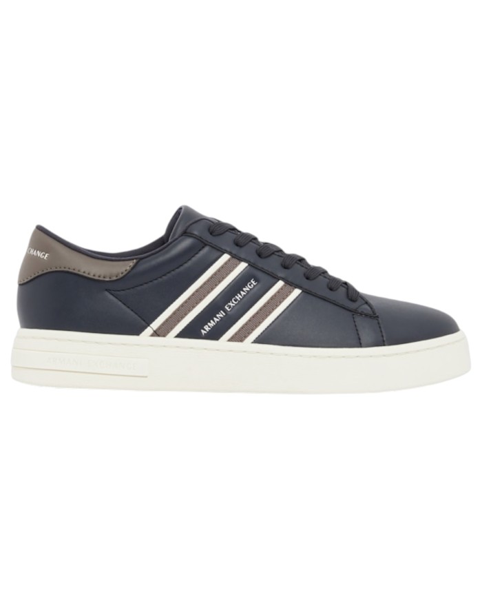 Sneakers Uomo Armani Exchange AX Stripes Logo Leather Deep Navy White Grey