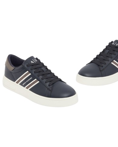 Sneakers Uomo Armani Exchange AX Stripes Logo Leather Deep Navy White Grey