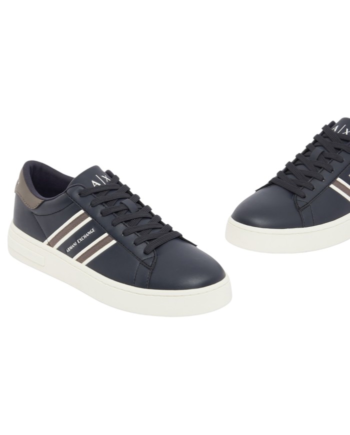 Sneakers Uomo Armani Exchange AX Stripes Logo Leather Deep Navy White Grey