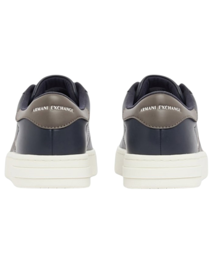 Sneakers Uomo Armani Exchange AX Stripes Logo Leather Deep Navy White Grey