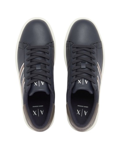 Sneakers Uomo Armani Exchange AX Stripes Logo Leather Deep Navy White Grey