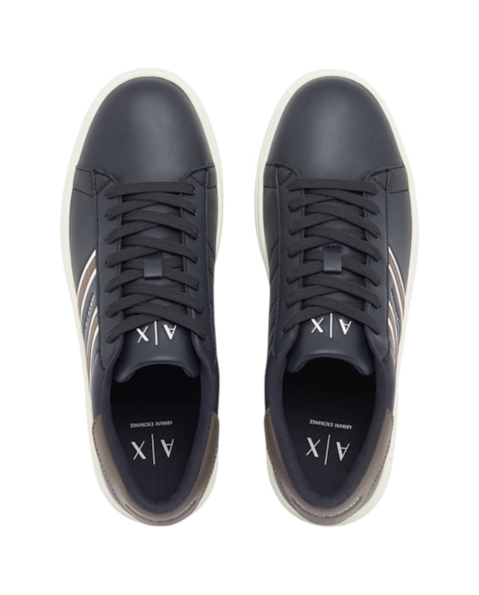 Sneakers Uomo Armani Exchange AX Stripes Logo Leather Deep Navy White Grey