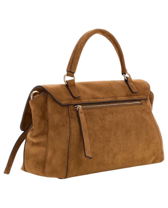 Borsa A Mano Donna Guess Devon Con Tracolla Suede Cognac