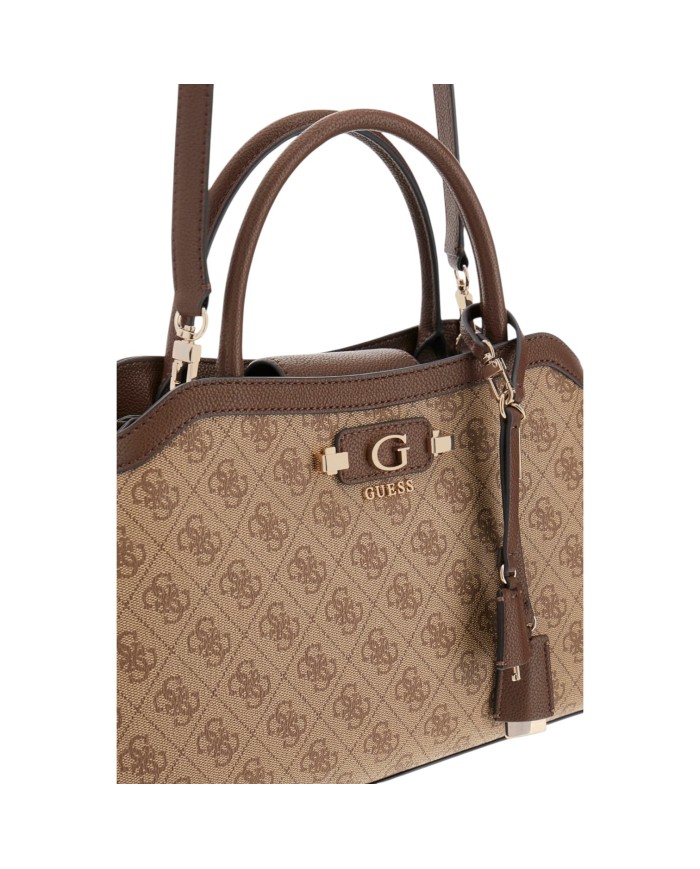Borsa A Mano Donna Guess Lindsey 4 G Logo Con Tracolla Leather Latte Beige