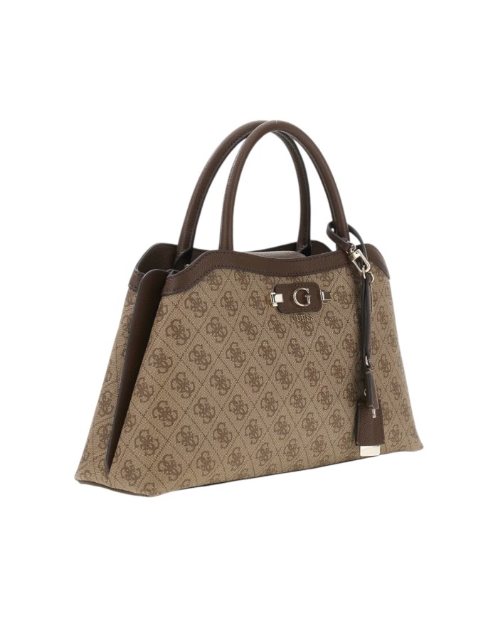 Borsa A Mano Donna Guess Lindsey 4 G Logo Con Tracolla Leather Latte Beige