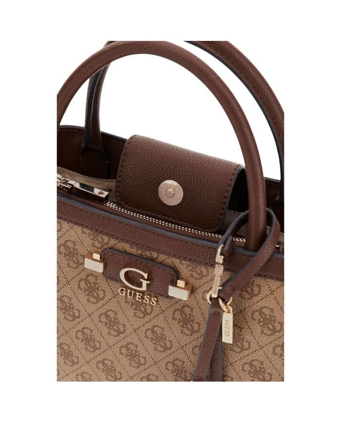 Borsa A Mano Donna Guess Lindsey 4 G Logo Con Tracolla Leather Latte Beige