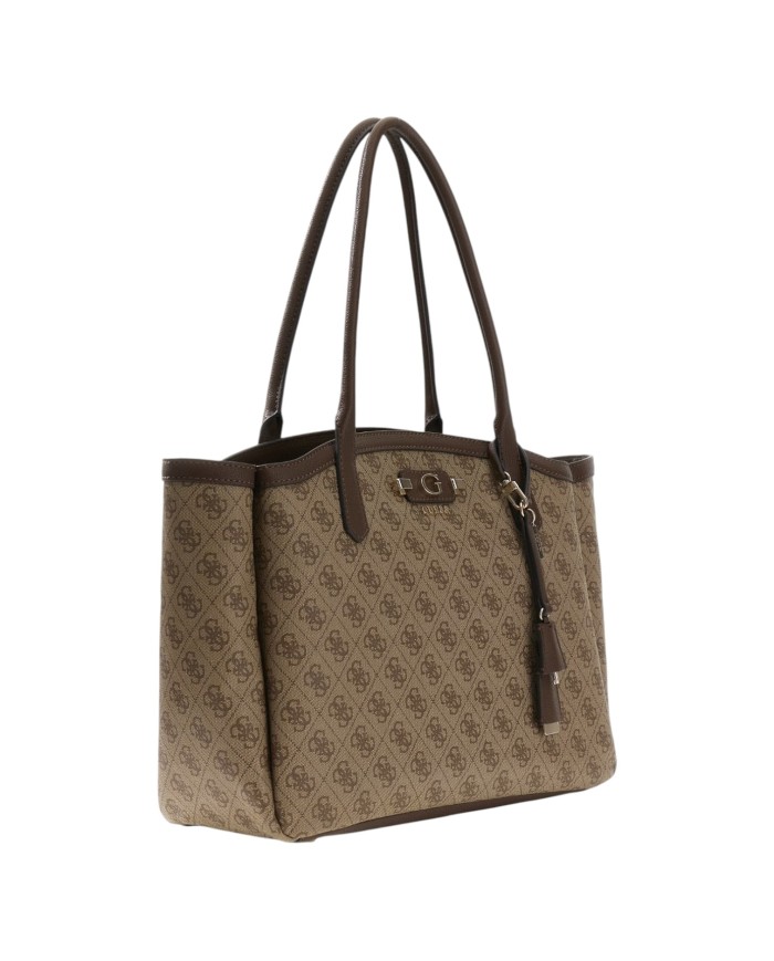 Shopper Donna Guess Lindsey 4 G Logo Leather Latte Beige