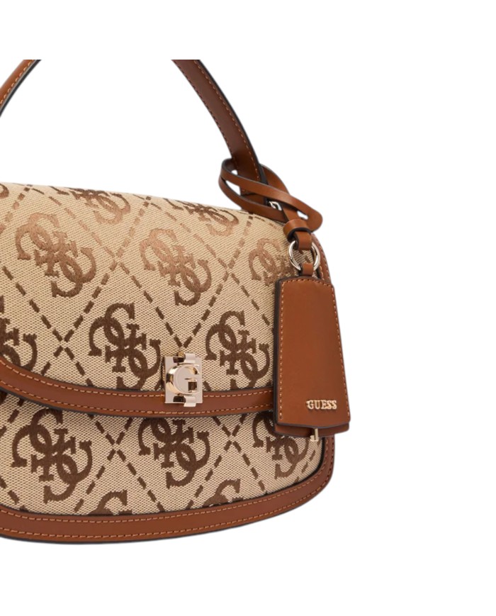 Tracolla Donna Guess Audrey 4 G Maxi Logo Leather Latte Beige