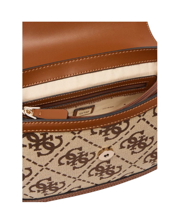 Tracolla Donna Guess Audrey 4 G Maxi Logo Leather Latte Beige