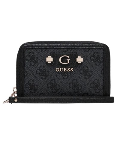 Portafoglio Donna Guess Lindesy Slg 4 G Logo Leather Coal Black