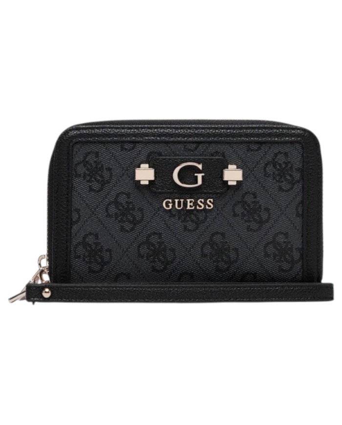 Portafoglio Donna Guess Lindesy Slg 4 G Logo Leather Coal Black
