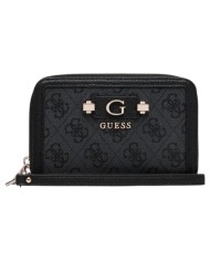 Portafoglio Donna Guess Lindesy Slg 4 G Logo Leather Coal Black