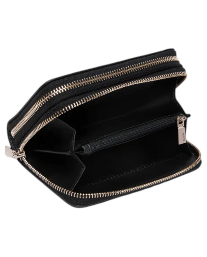 Portafoglio Donna Guess Lindesy Slg 4 G Logo Leather Coal Black