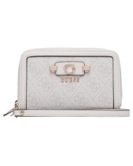 Portafoglio Donna Guess Lindesy Slg 4 G Logo Leather Bone White Cream