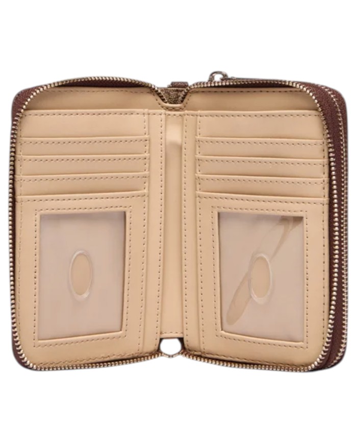 Portafoglio Donna Guess Lindesy Slg 4 G Logo Leather Latte Beige