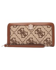 Portafoglio Donna Guess Audrey Logo Slg 4 G Logo Leather Latte Beige