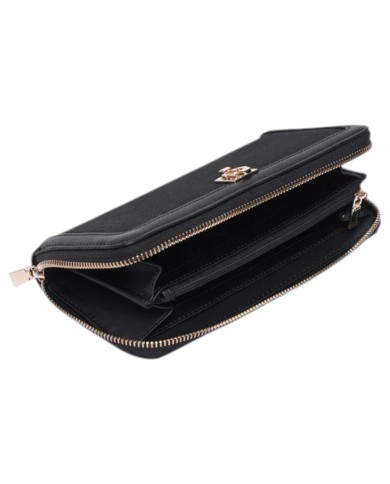 Portafoglio Donna Guess Audrey Logo Slg 4 G Logo Leather Black