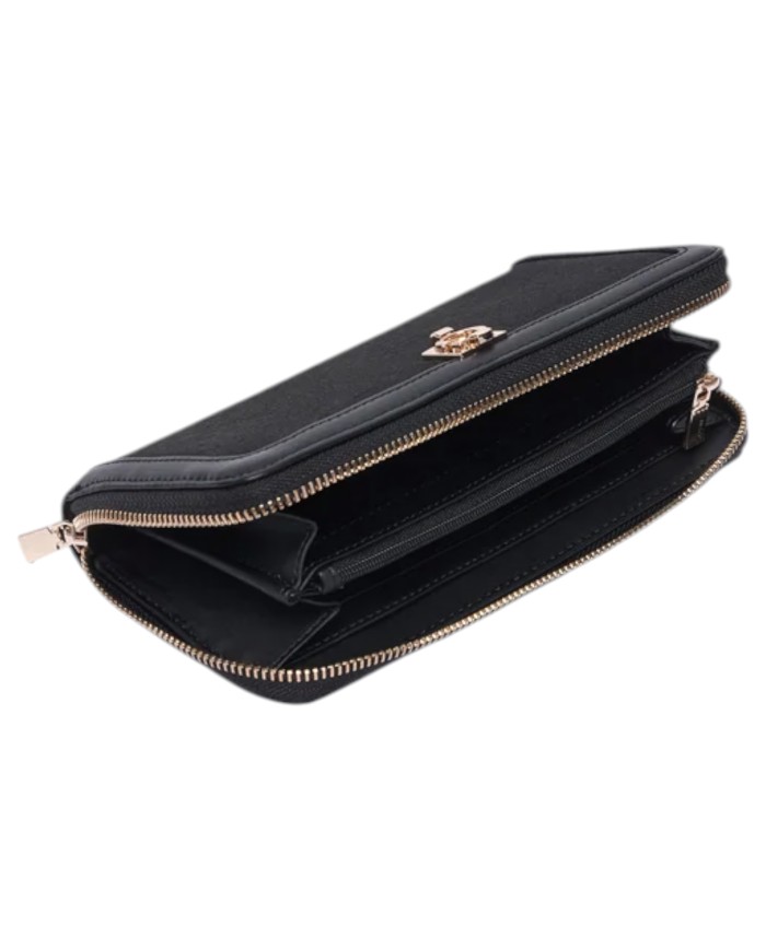 Portafoglio Donna Guess Audrey Logo Slg 4 G Logo Leather Black