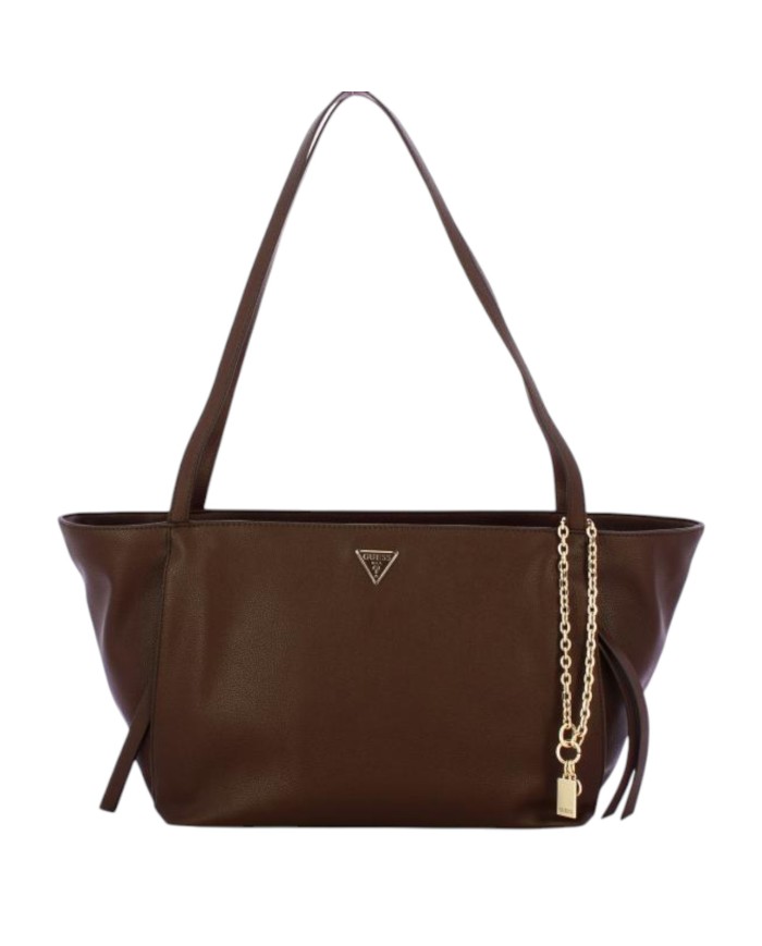 Shopper Donna Guess Devon Triangle Logo Leather Brown