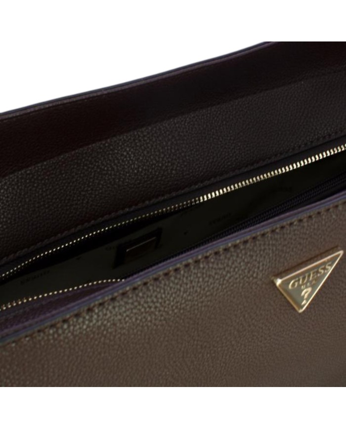 Shopper Donna Guess Devon Triangle Logo Leather Brown