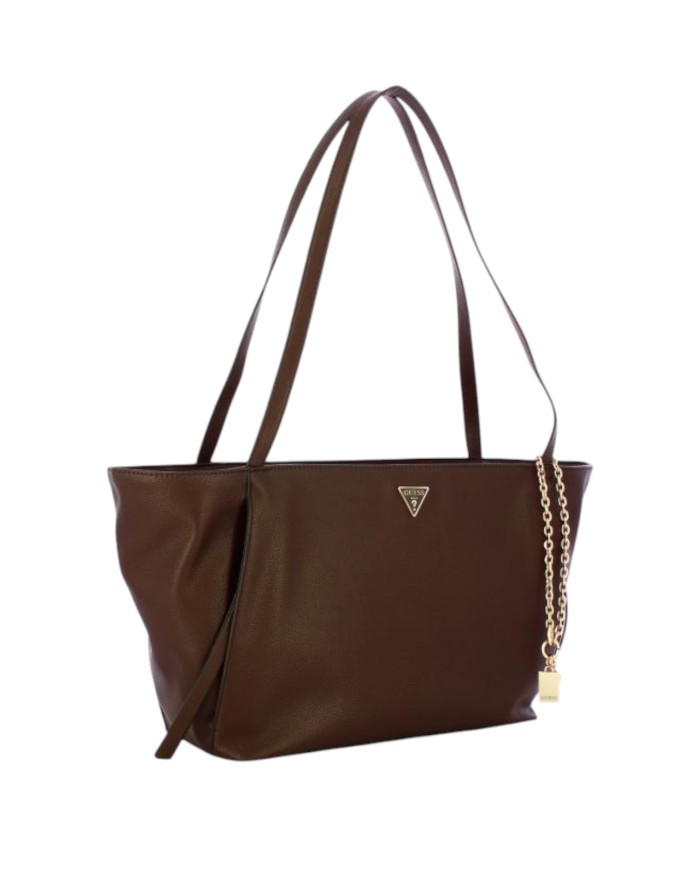 Shopper Donna Guess Devon Triangle Logo Leather Brown