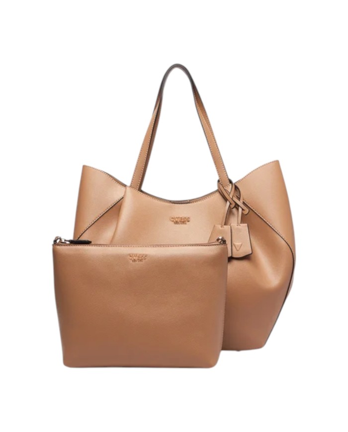 Shopper Guess Donna Amorette Guess Logo Leather Beige
