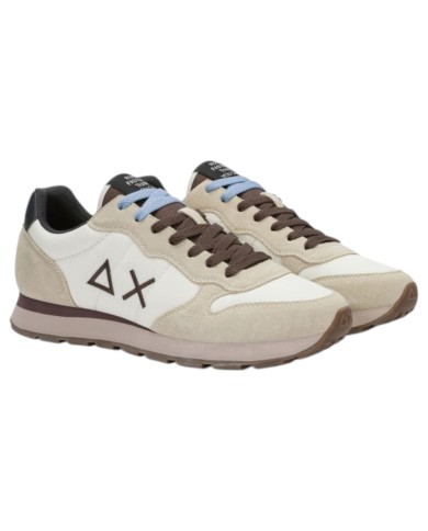Scarpe Uomo Sun 68 Tom Solid Nylon Suede Bianco Panna