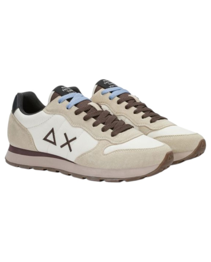 Scarpe Uomo Sun 68 Tom Solid Nylon Suede Bianco Panna