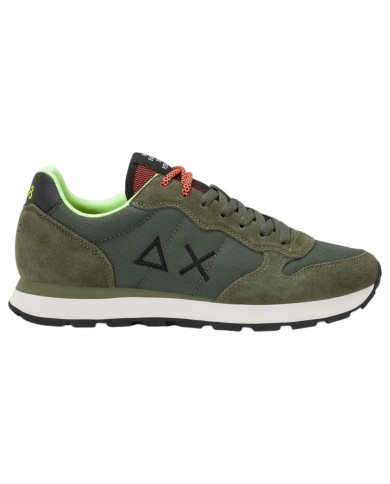 Scarpe Uomo Sun 68 Tom Fluo Nylon Suede Militare Scuro
