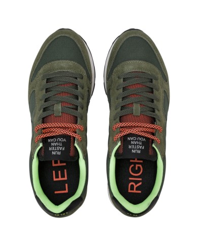 Scarpe Uomo Sun 68 Tom Fluo Nylon Suede Militare Scuro