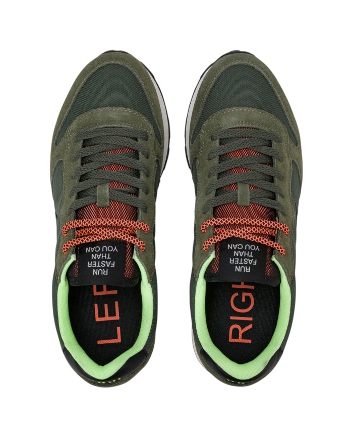 Scarpe Uomo Sun 68 Tom Fluo Nylon Suede Militare Scuro