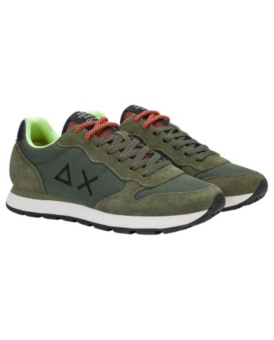 Scarpe Uomo Sun 68 Tom Fluo Nylon Suede Militare Scuro