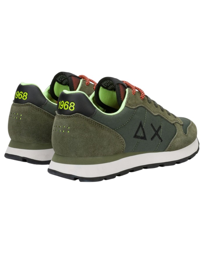 Scarpe Uomo Sun 68 Tom Fluo Nylon Suede Militare Scuro