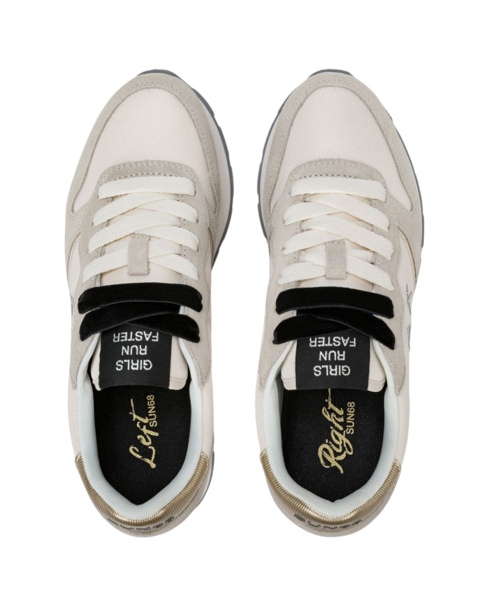 Scarpe Donna Sun 68 Ally Silver Gold Mesh Suede Bianco Panna