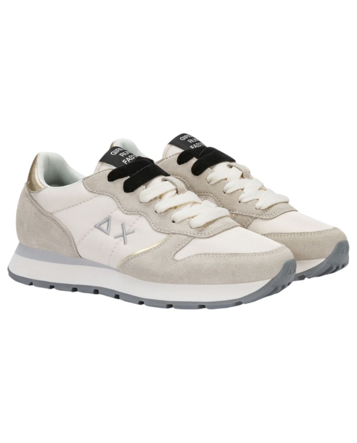 Scarpe Donna Sun 68 Ally Silver Gold Mesh Suede Bianco Panna