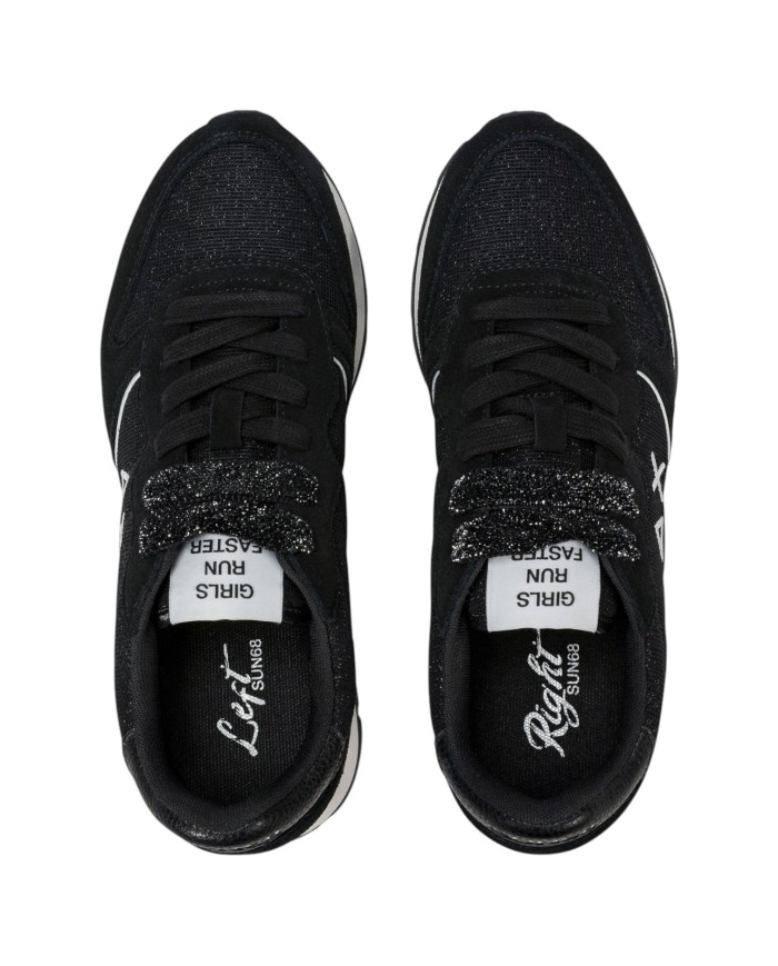 Scarpe Donna Sun 68 Ally Glitter Textile Mesh Suede Nero