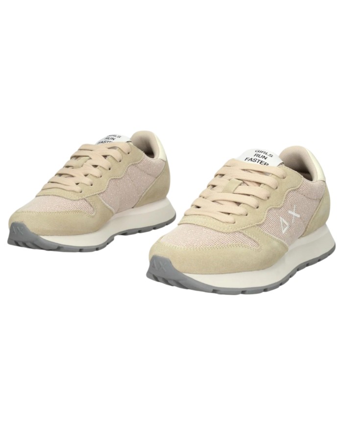 Scarpe Donna Sun 68 Ally Glitter Textile Mesh Suede Beige