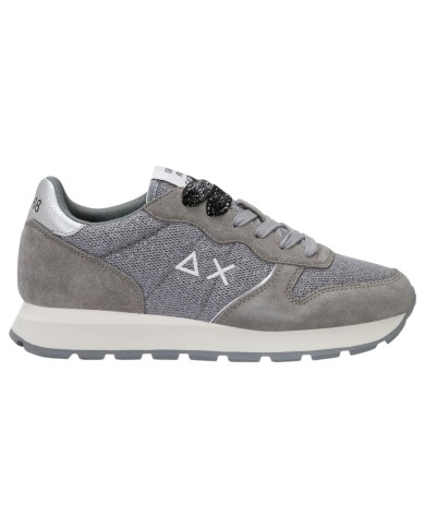 Scarpe Donna Sun 68 Ally Glitter Textile Mesh Suede Grigio Medio