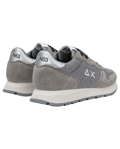 Scarpe Donna Sun 68 Ally Glitter Textile Mesh Suede Grigio Medio