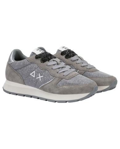 Scarpe Donna Sun 68 Ally Glitter Textile Mesh Suede Grigio Medio