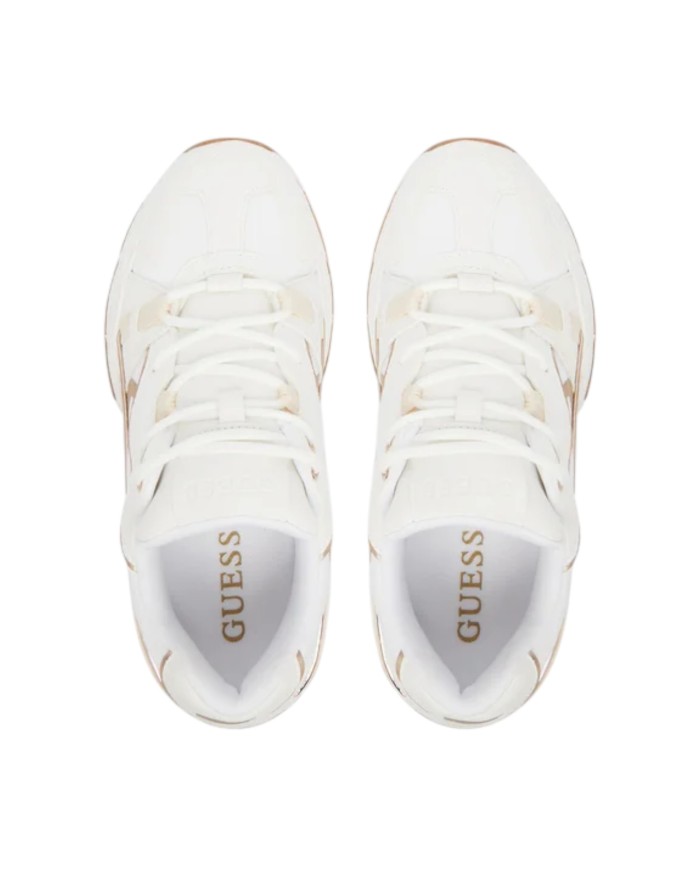 Sneakers Donna Guess Carrli 6 G Logo Mesh Leather White Gold