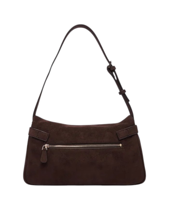 Borsa A Spalla Donna Guess Ella Shoulder Bag Suede Espresso Brown