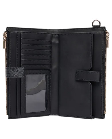 Portafoglio Donna Guess Laurel II Slg 4 G Logo Leather Coal Black