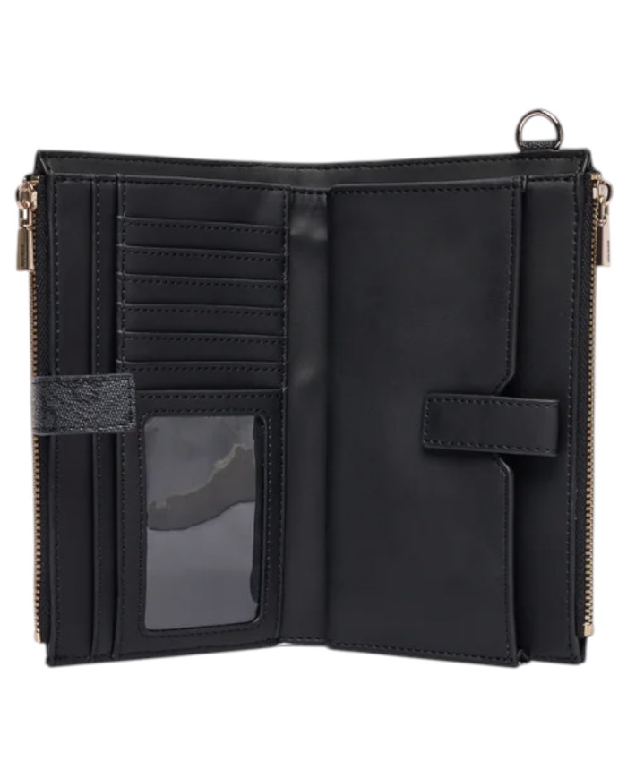 Portafoglio Donna Guess Laurel II Slg 4 G Logo Leather Coal Black