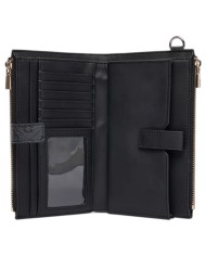 Portafoglio Donna Guess Laurel II Slg 4 G Logo Leather Coal Black