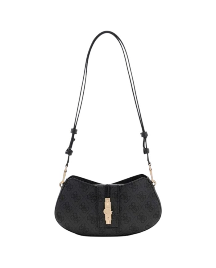 Borsa A Spalla Donna Guess Yvonne Logo Mini 4 G Logo Leather Coal Black