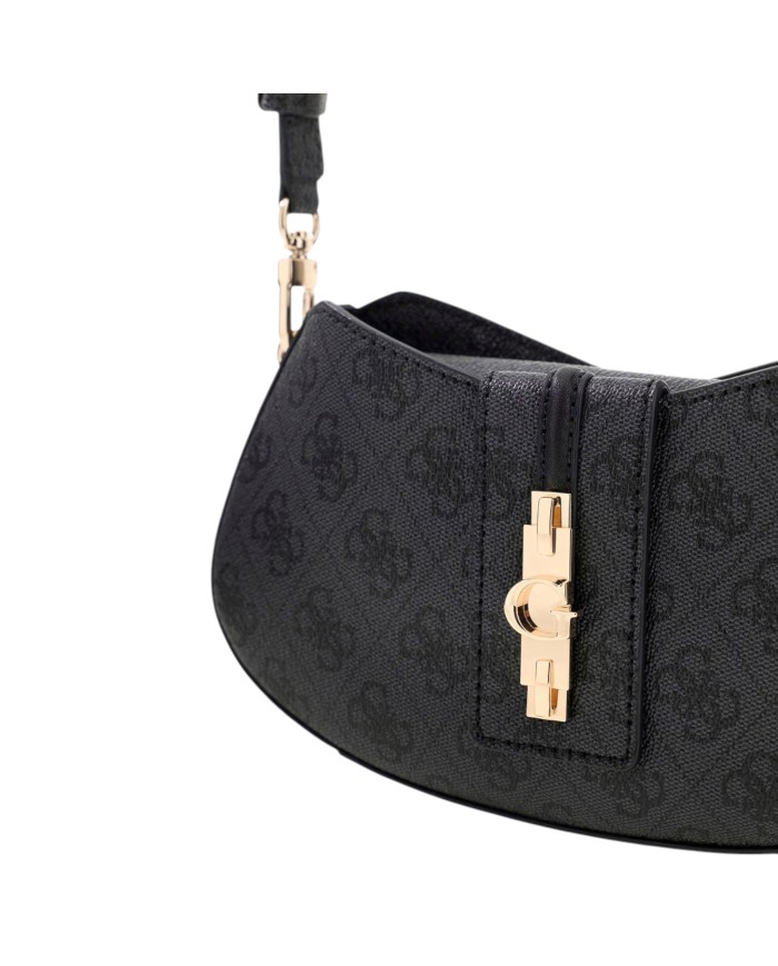 Borsa A Spalla Donna Guess Yvonne Logo Mini 4 G Logo Leather Coal Black